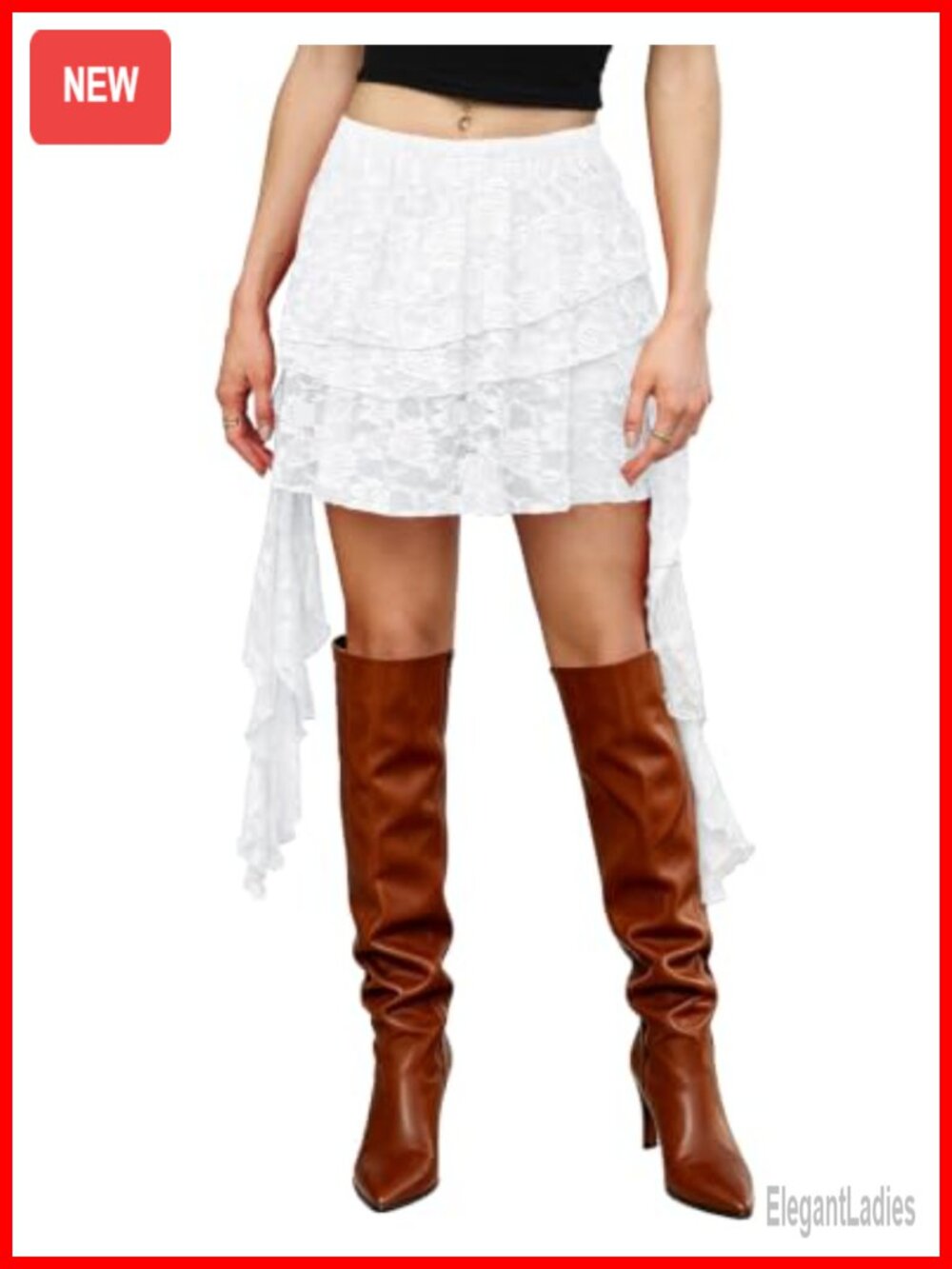 Lace Ruffle Mini Skirt Asymmetrical Skort with Built-in Shorts